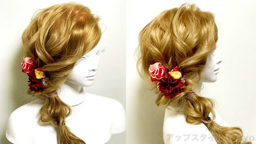 卒業式 髪型 ゆるウェーブが大人らしい サイド編みおろしスタイル