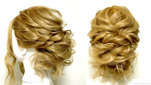 ねじりを使った華やか下めルーズアップ 結婚式や二次会にも